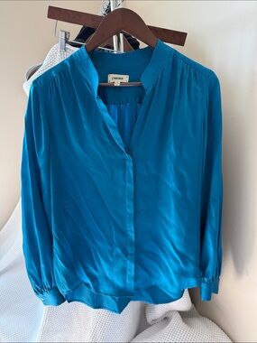 L'AGENCE Turquoise Silk V-Neck Blouse